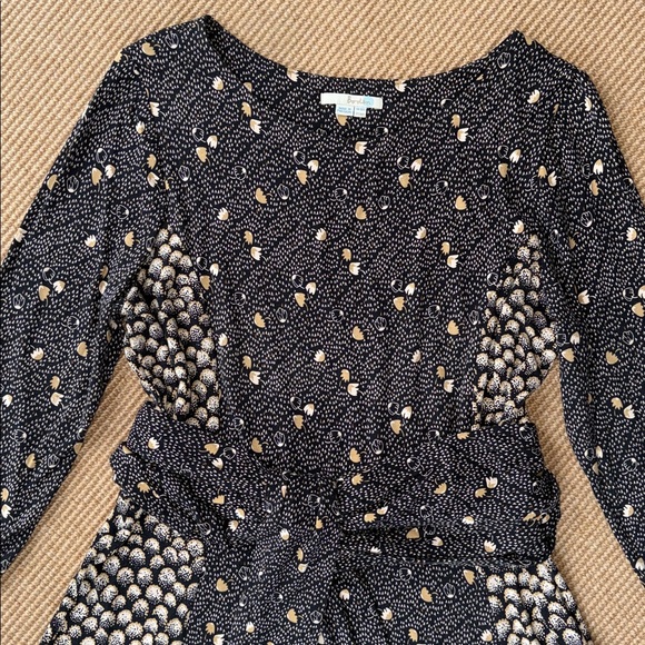 Boden Midi Dress with Black & Tan Print & Wrap Belt Sz 14 - Picture 3 of 7